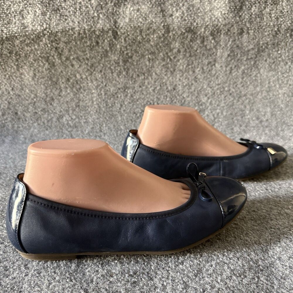 Vionic Minna Leather Slip-On Ballet Flat Bow Cap Toe Women's US 9 Navy